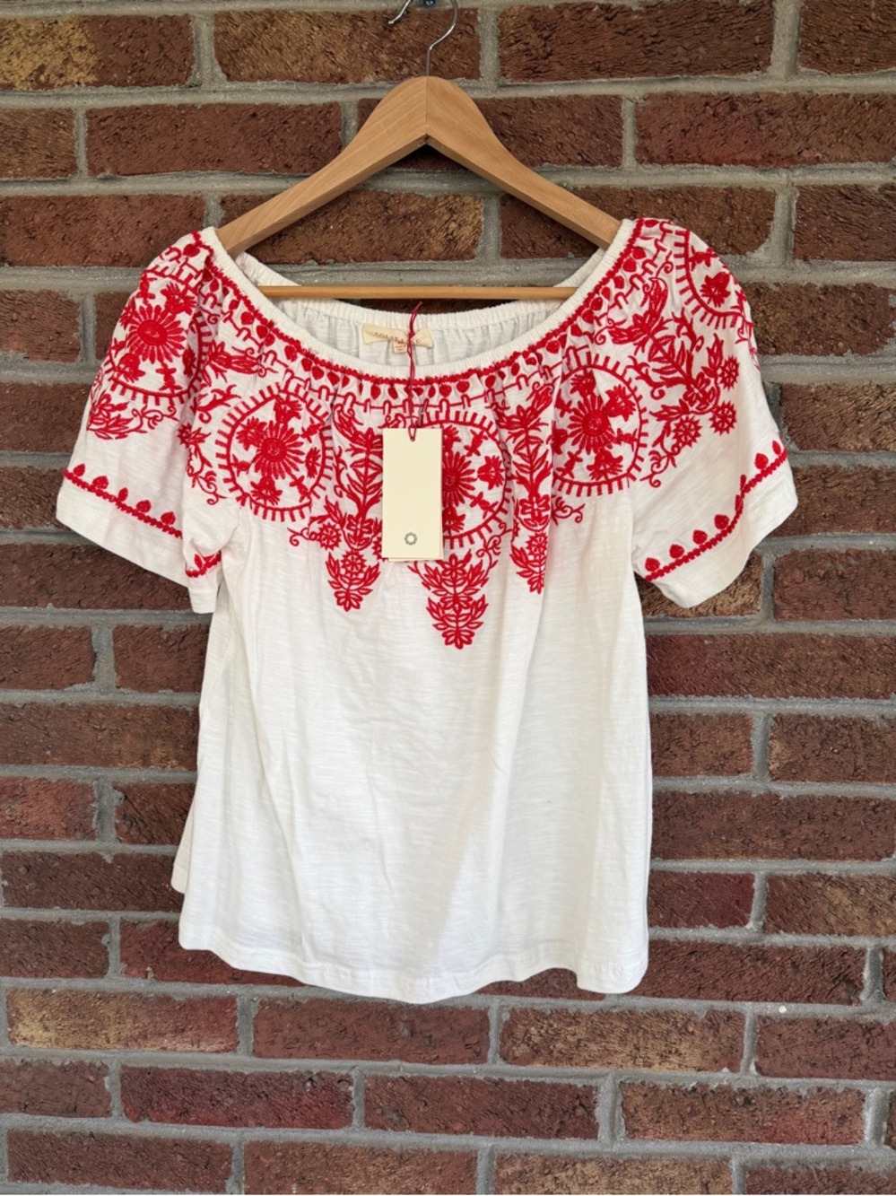 solitaire shirt.  new with tags. medium.  red white embroidered.